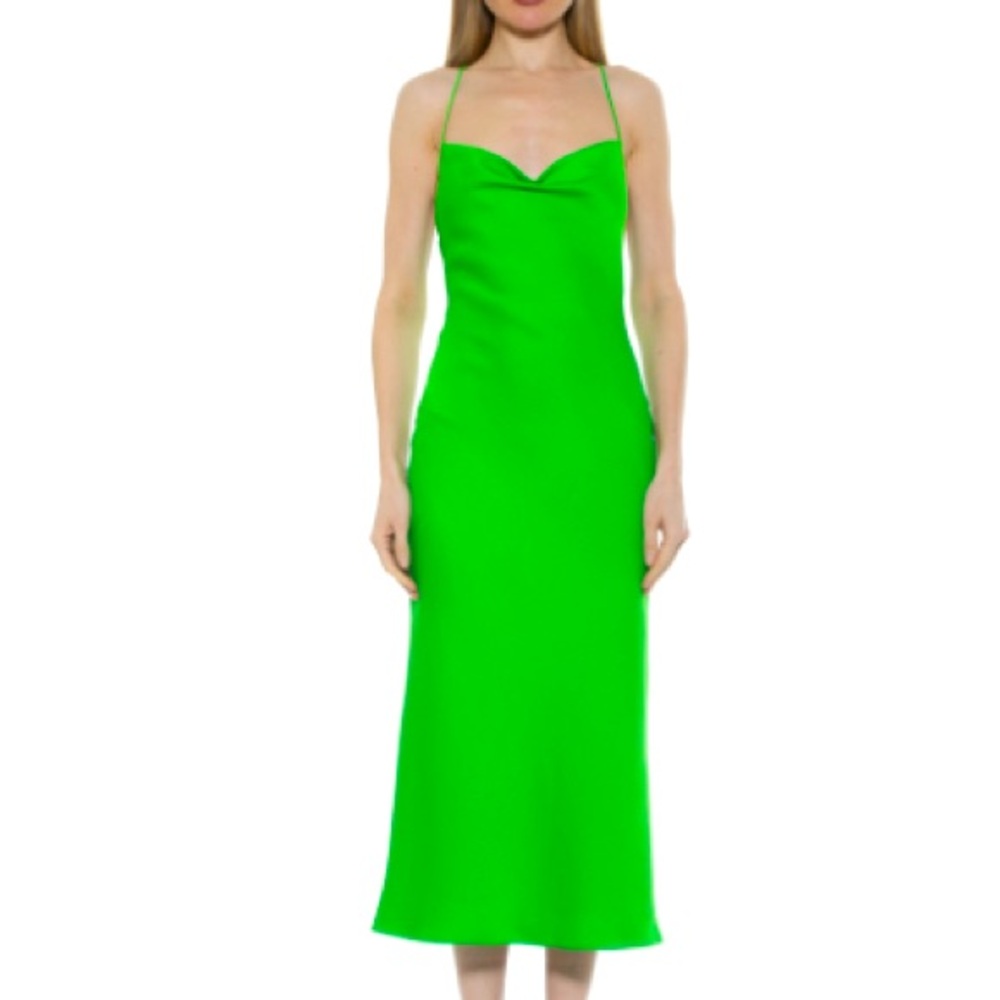 Alexia Admor Dionee Draped Cowl Neck Midi Dress Bright Green Size 10 (NWT)